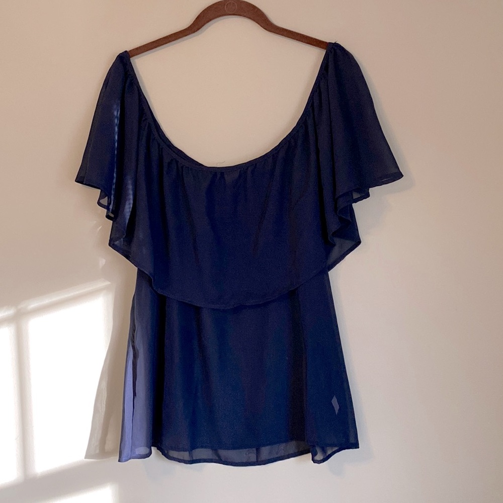 Sheer Navy on or off the shoulder shirt, Size M